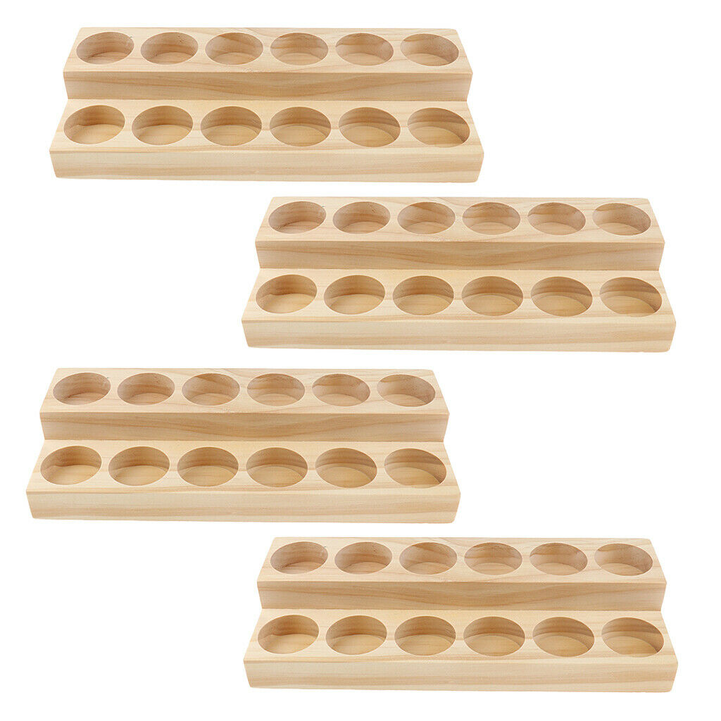 4x Wood 2 Tier Perfume Essential Oil Display Storage Organizer Rack Stand Holder