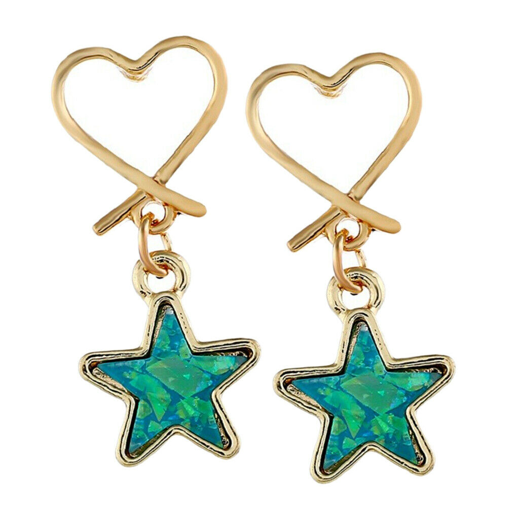 Fashion Wedding Lady Dangle Eardrop Alloy Love Heart Blue Star Ear Studs