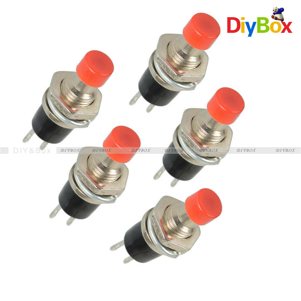 5PCS PBS-110 Red Lockless ON/OFF Push button Switch Press the reset switch D
