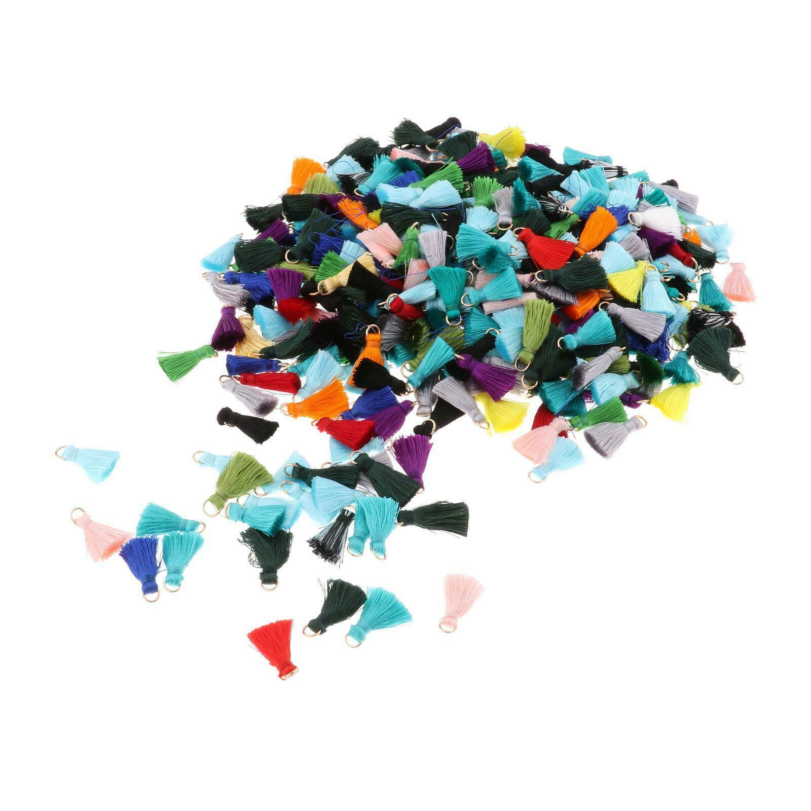 100x Polyester Tassel Mixed Color DIY Pendant Jewelry Making Elegant w/ Rings