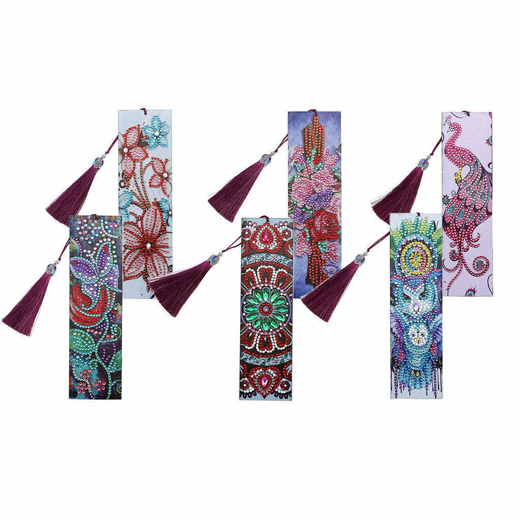6 Sets 5D DIY Diamond Painting Kit Leather Tassel Bookmark Office Book Mark