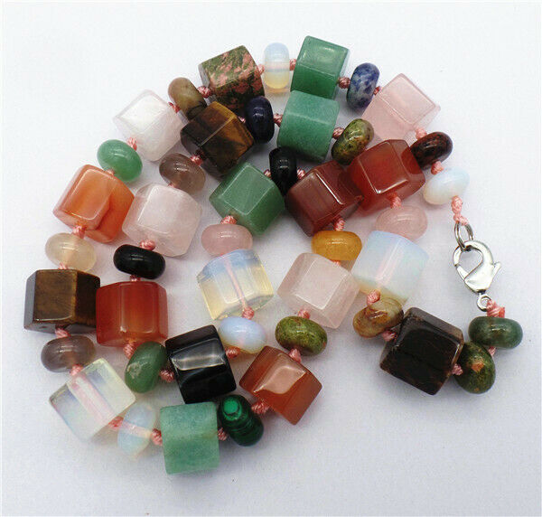 1 Strand 12x10/10x5mm Mixed Stone Agate Hexagonal Prism Beads Necklace HH7328