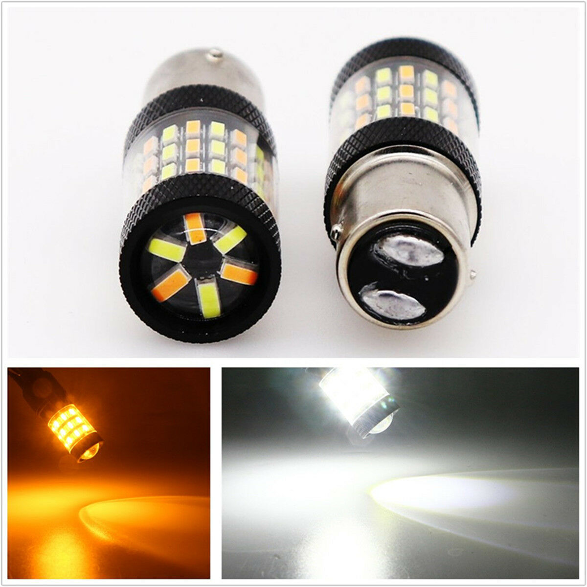 1 Pair  1157 4014 White Amber Dual Color Switchback LED Turn Signal Lights 60SMD