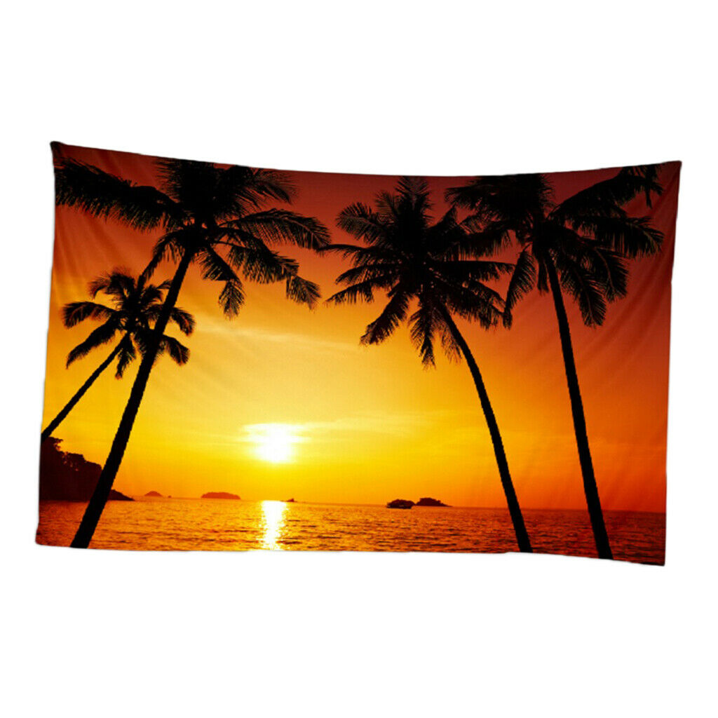 2Pcs 200x150cm Sunset on Beach Theme Wall Hanging Tapestry for TV Backdrop