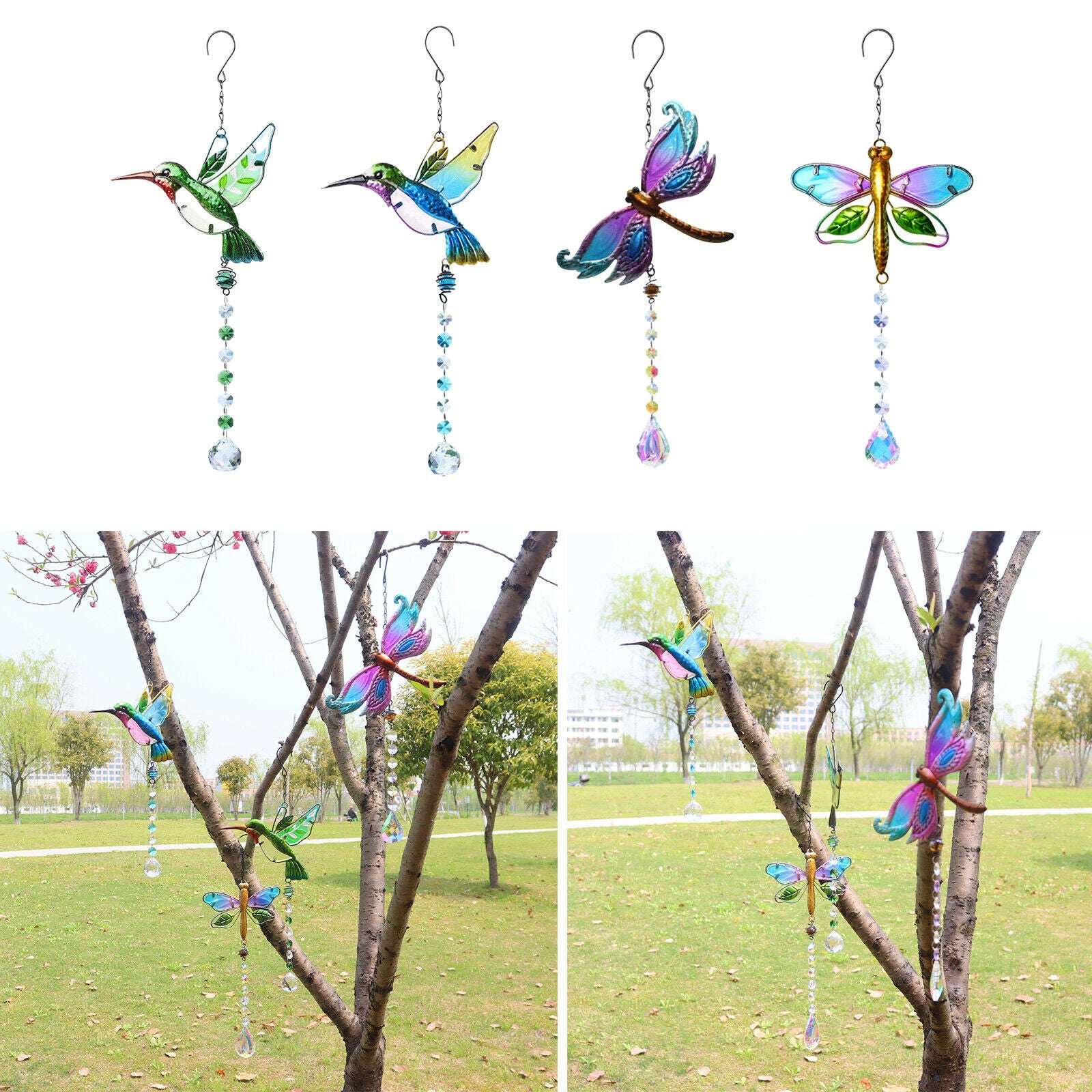 4pcs Charmful Crystal Suncatcher Decor Window Ornament Yard Patio Pendant