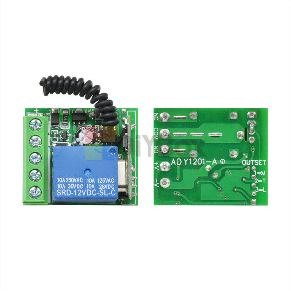 2PCS DC12V 10A 1-Channel Wireless Relay RF Remote Control Switch Receiver 433MHz