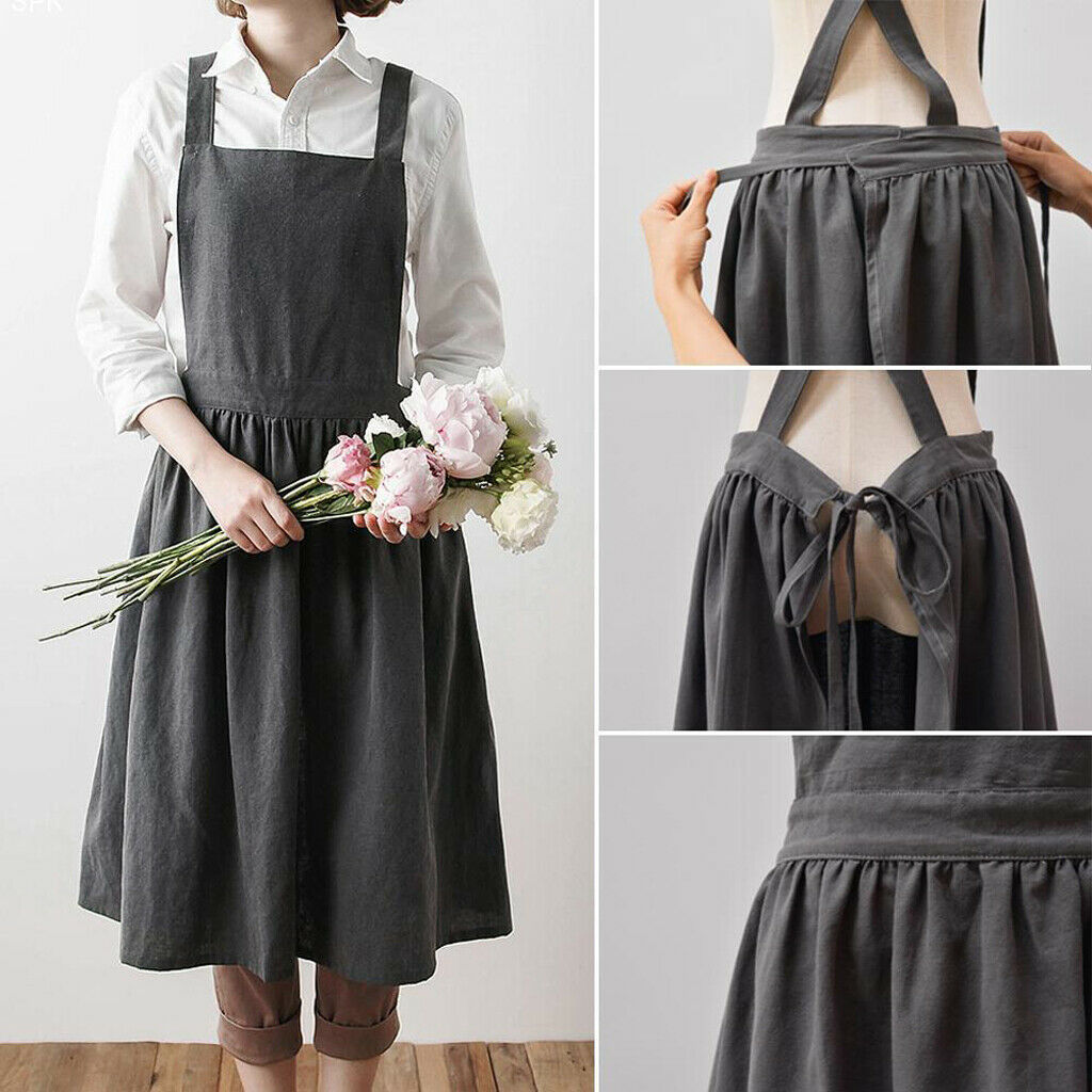 2 Pack Cotton Linen Kitchen Bib Apron Womens Professional Bib Apron Pinafore
