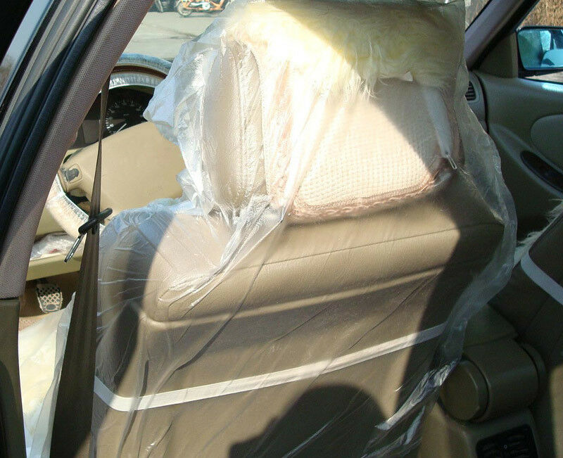 New  Universal 100PCS Car Auto Clear Disposable Plastic Seat Films Cover Covers