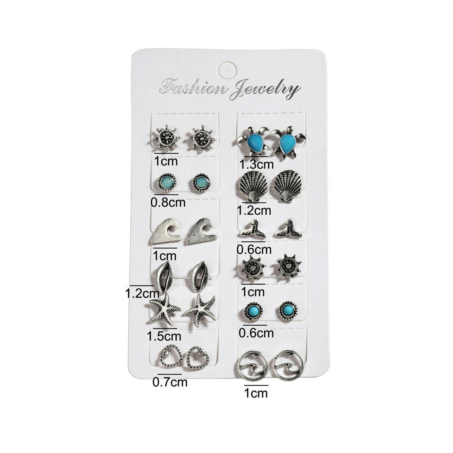12 Pairs Mix Cute Earrings Sea Turtle Mermaid Tail Rudder Ear Stud Earrings Set