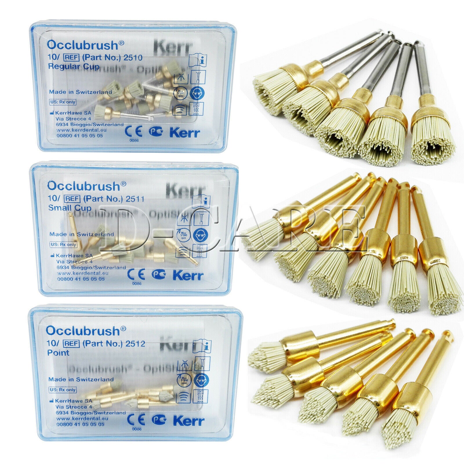 Dental Kerr Finishing Polishing Occlubrush Assorted Kit Small Cups Brushes 10Pcs