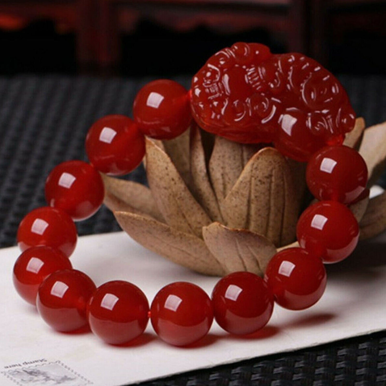10mm Natural Red Agate Feng Shui Pi Xiu Wealth Bracelet Good Luck Bangle Gifts