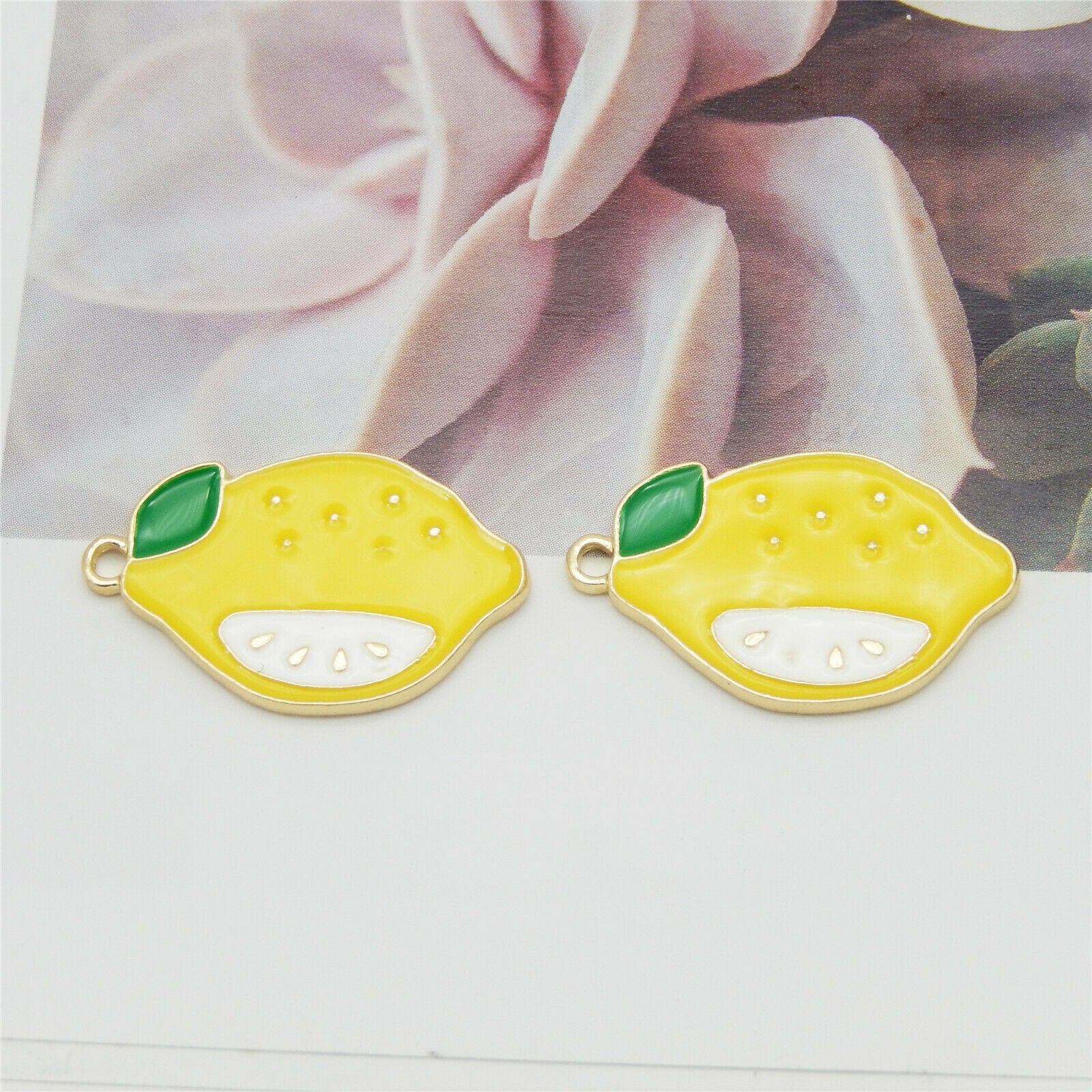 16 pcs Fruit Lemon Enamel Charm Pendant Earring Dangle Alloy For Craft 16*25mm