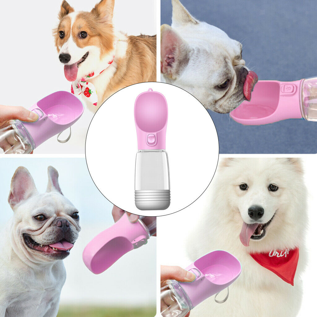 Dog Bottle Leakproof Pet Puppy Dispenser Bowl Tray for Walking Pink