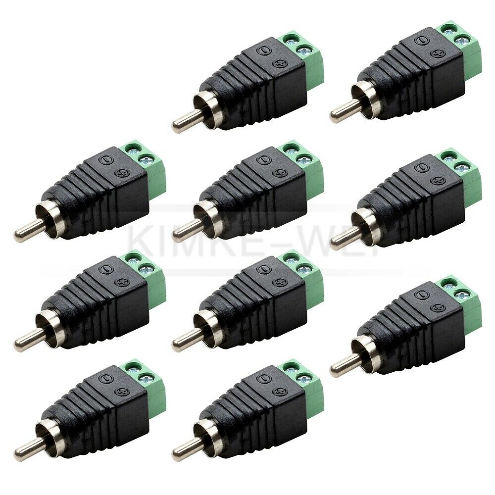 10x RCA Male Screw Terminal Connector -No Solder- AV Cable End Plug CCTV Audio