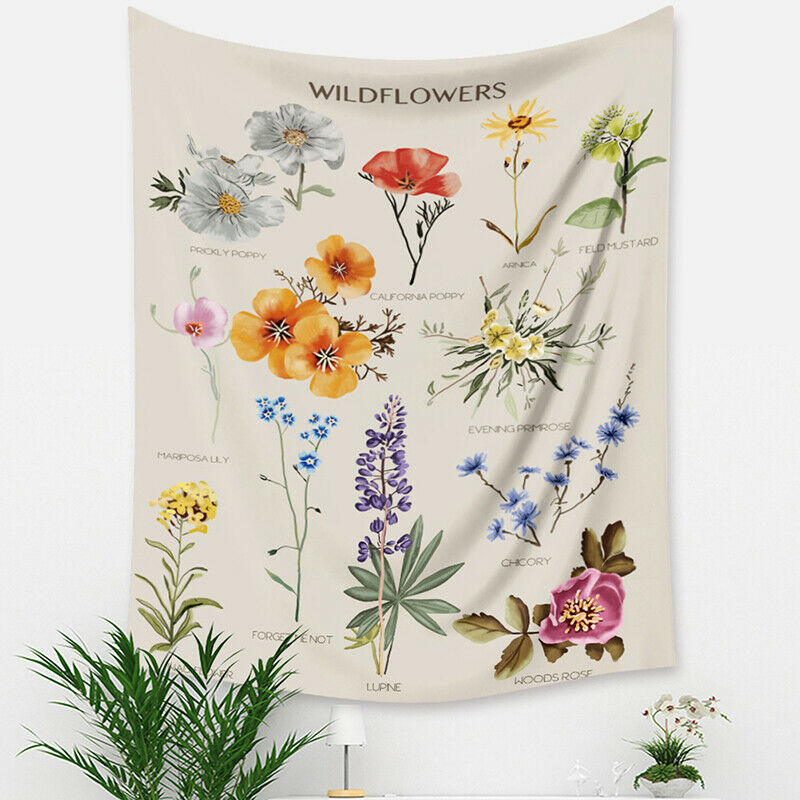 Botanical Wildflower Tapestry Wall Hanging Flower Chart Bohemian INS Home.l8