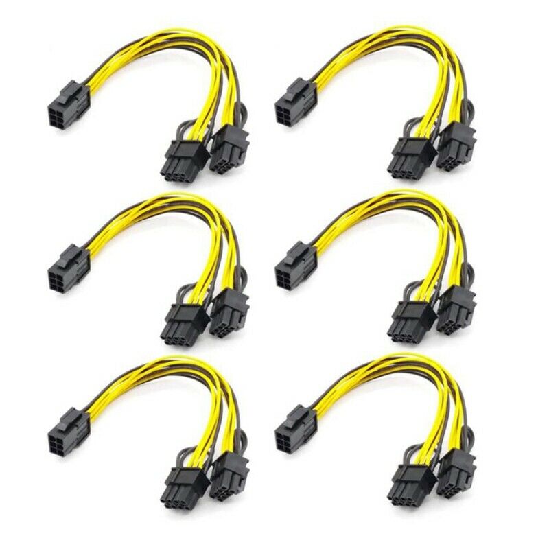 6PCS GPU VGA PCIe 6 Pin Female to Dual 2X 8 Pin (6+2) Male PCI Express PowerV3X5