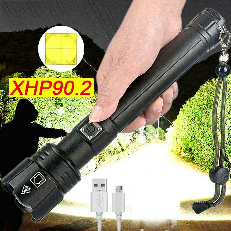 Ultra Bright LED Flashlight 200000LM XHP90.2 Rechargeable 3 Modes Zoom Torch
