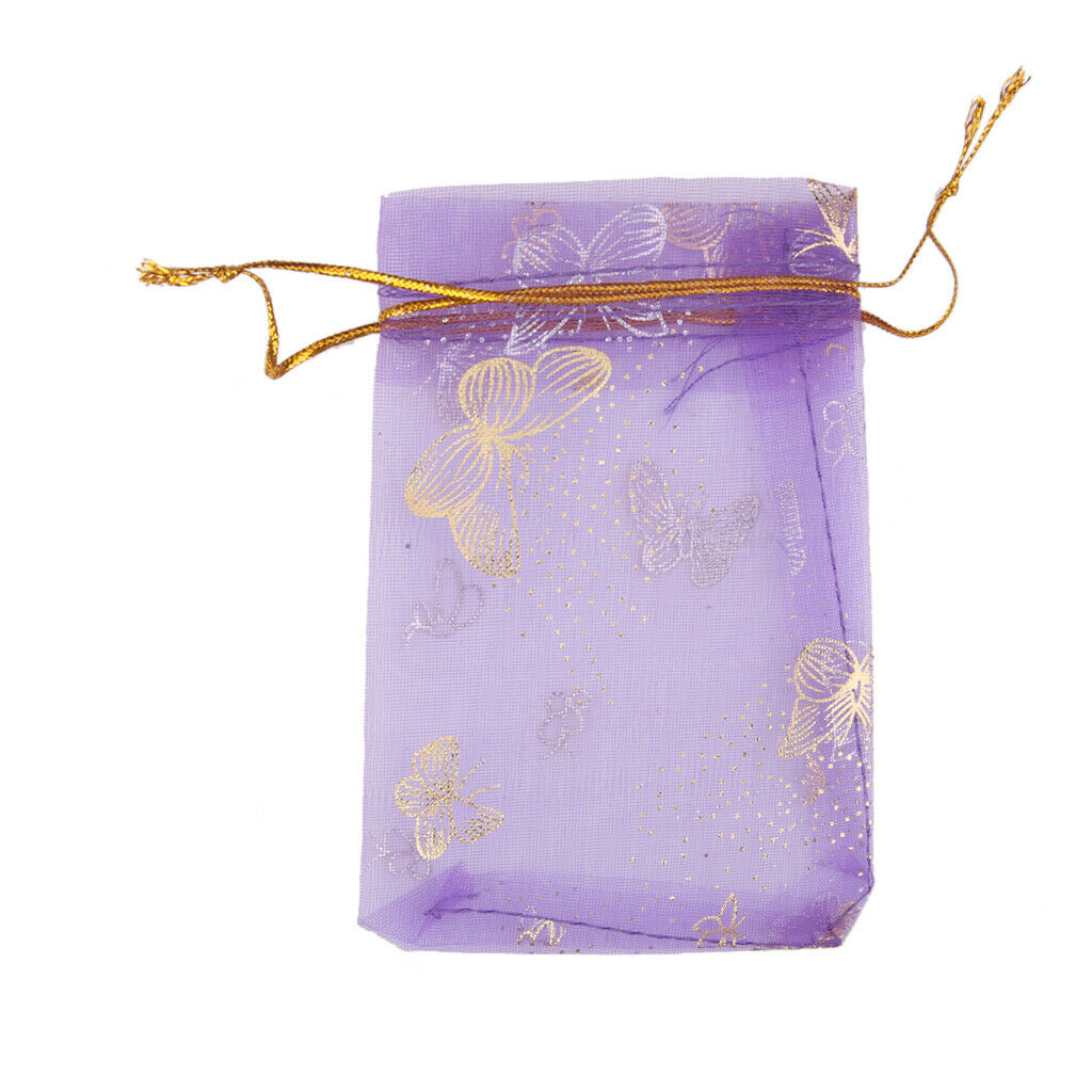 100 Purple Butterfly Organza Bag Wedding Gift Bag Jewelry Candy Pouch 12x9cm