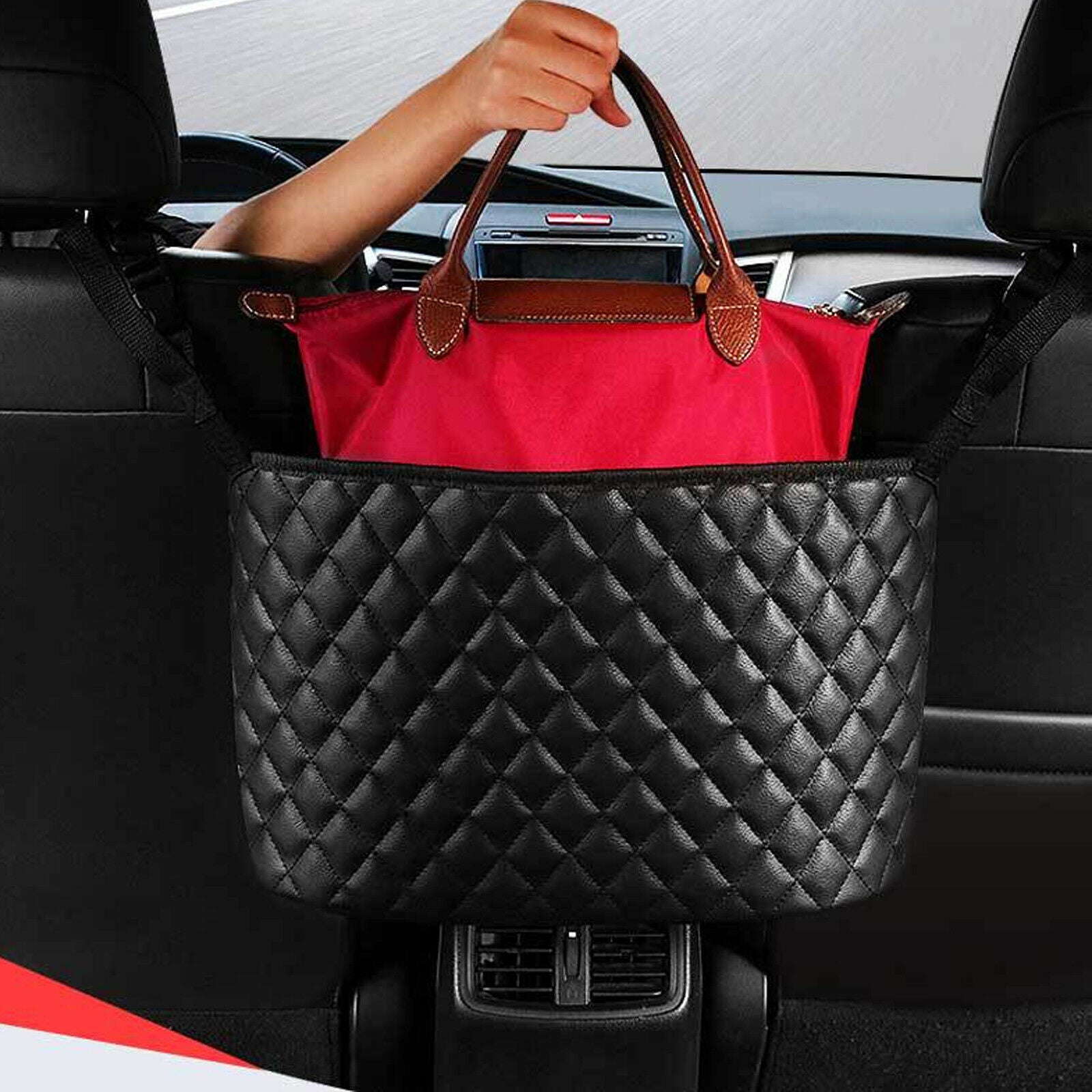 Car Storage Net Pocket Organizer Accessories PU Leather Bag Large Handbag Holder