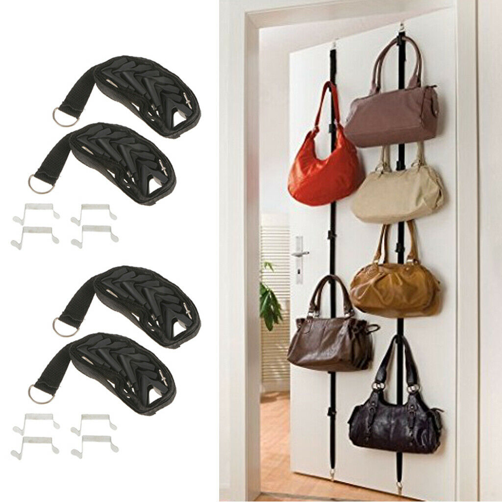 Set of 2, Black Over-the-Door 8 Hooks Hanger Hat Scarf Holder Organizer