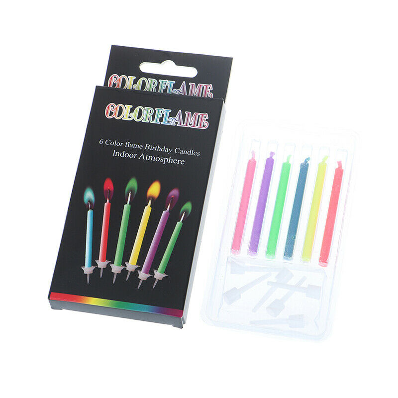 6Pcs/set Birthday Party Supplies Cake Candles Colorful Flame Multicolor C.l8