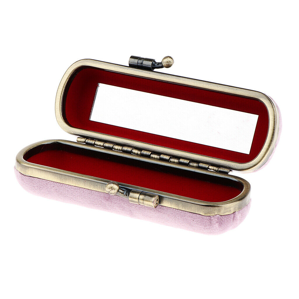 Lipstick Holder Makeup Case Storage Box Mirror Purse Pocket  Pink