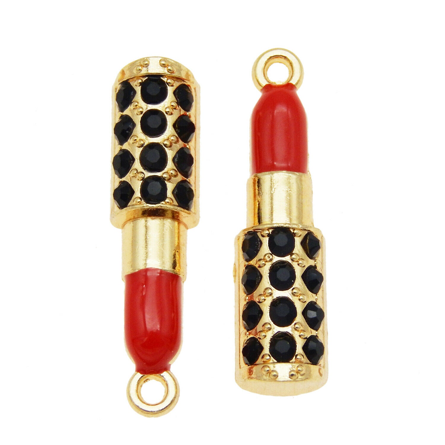 12PCS Colorful Enamel Plated Red Lipstick Crystal Pendant Charms DIY Findings