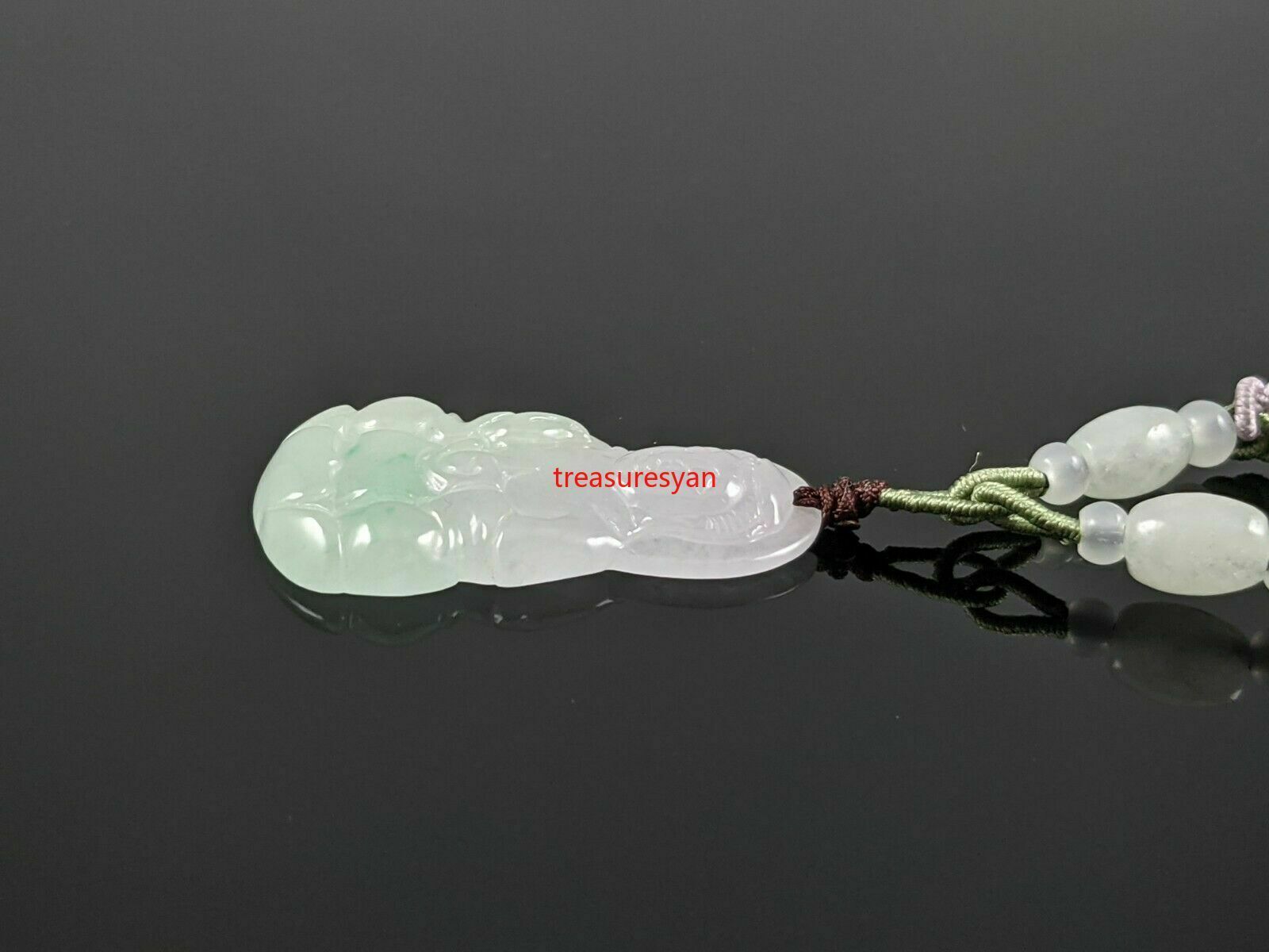 Natural Burmese Green Jadeite Jade Guan Yin Pendant with Woven Necklace