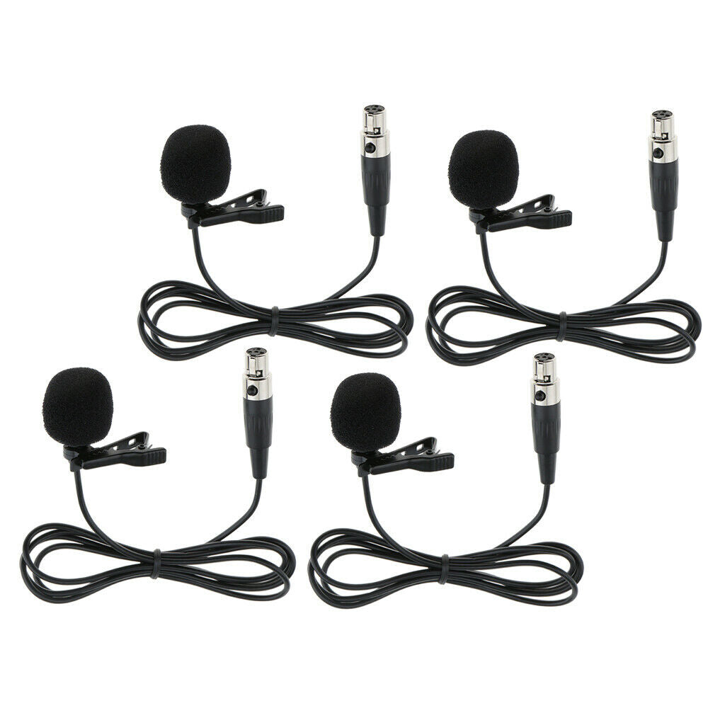 4 Pieces Lavalier Lapel Microphone Mic with Clip 4 Pin XLR Female 1M Clip-on