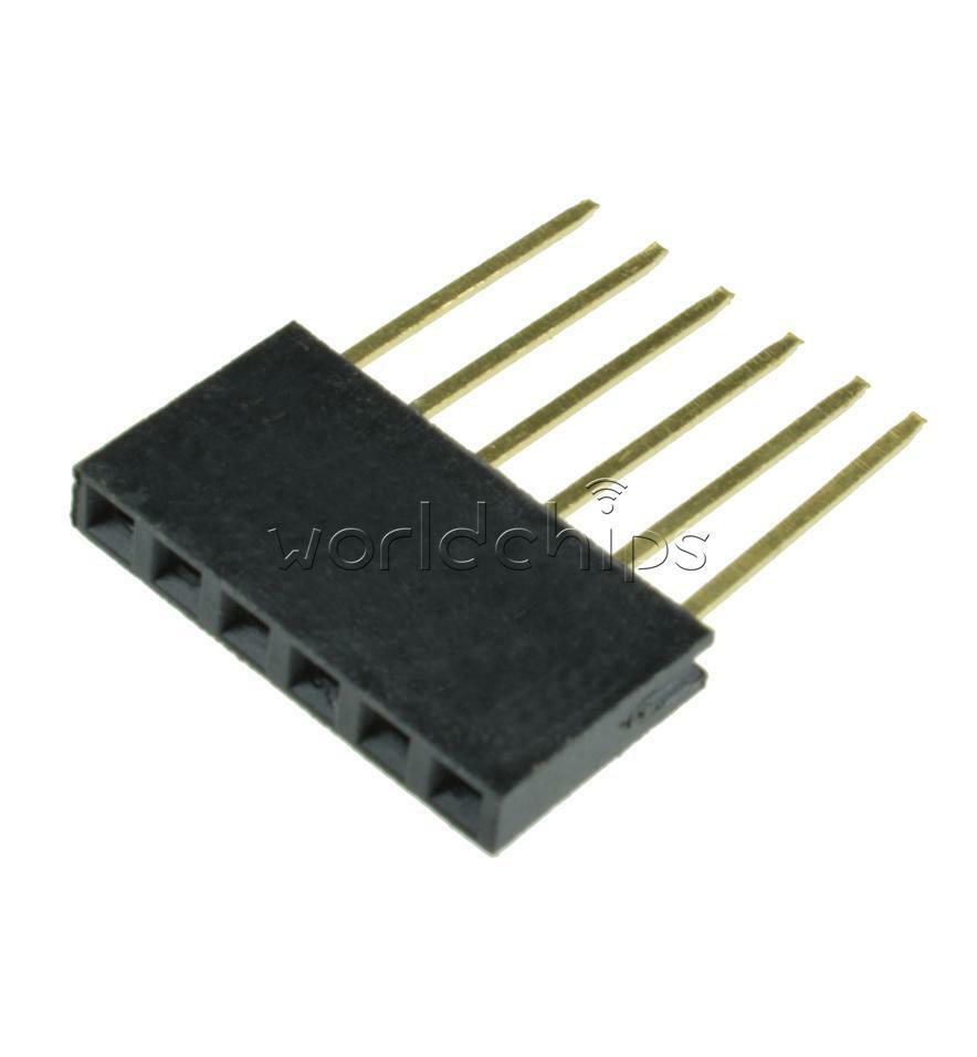 100pcs 2.54 mm 6 Pin Long Single Row Stackable Shield Female Header for Arduino
