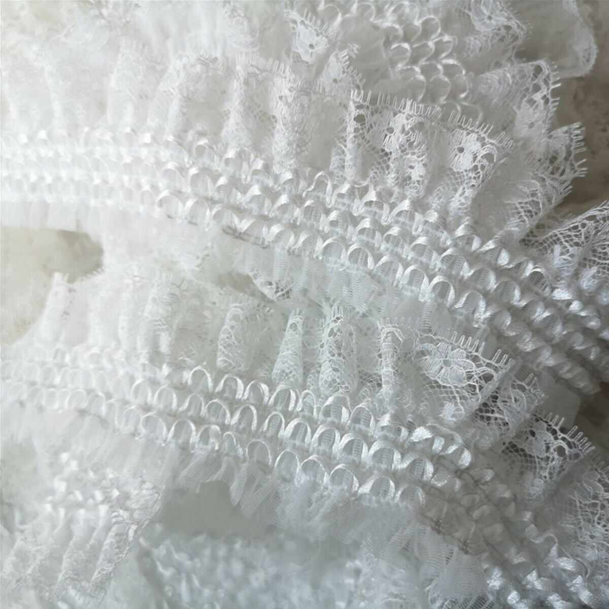 50cm Lace Pleated Trim Elastic Ruffle Ribbon Chiffon Collar Clothing Sewing DIY