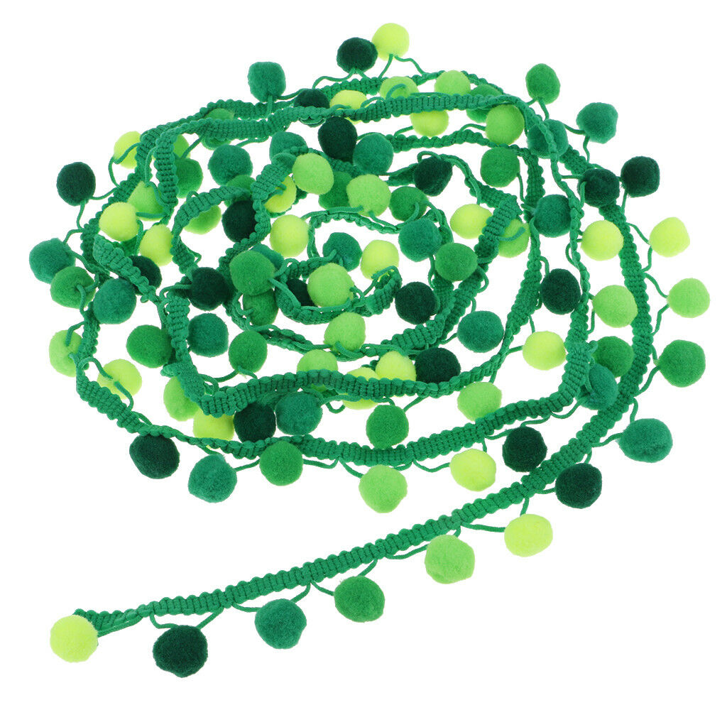 3 Yards Pom Pom Tassel Ball Fringe Ribbon Trim Sewing on Bag Hat 30mm Green