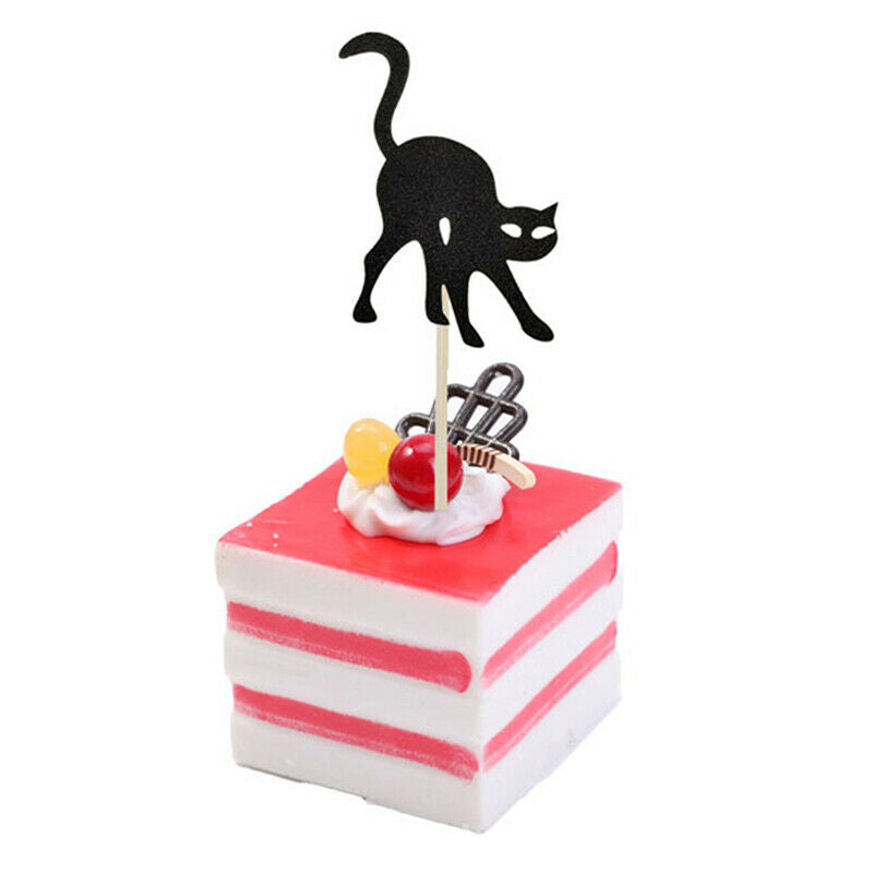 8pcs Halloween Horror Cupcake Cake Toppers Black Cat Dessert Party Decora.l8