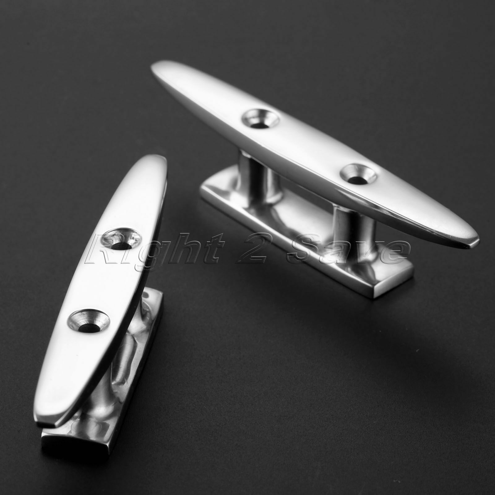 2X Boat Yachting Marine Stainless Steel 4" Flat Top Low Cleats Deck Silhouett