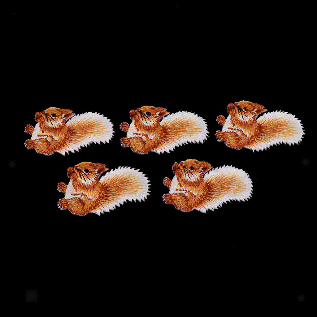 5 Pcs Squirrel Badge Patch Embroidered Applique Sewing Cloth Stickers