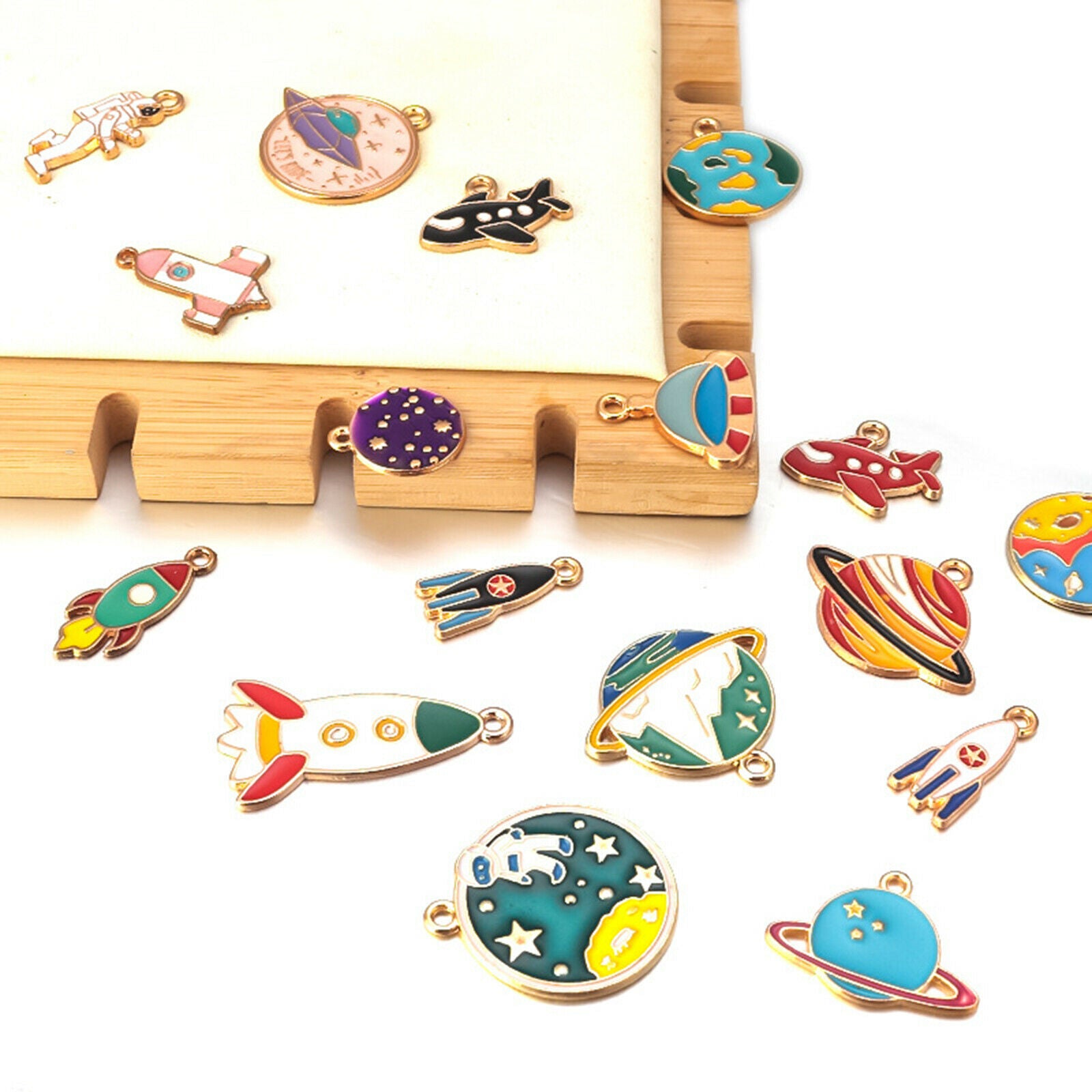 20x Cartoon Charms Mini Space Enamel Pendants for Keychain Jewelry Making