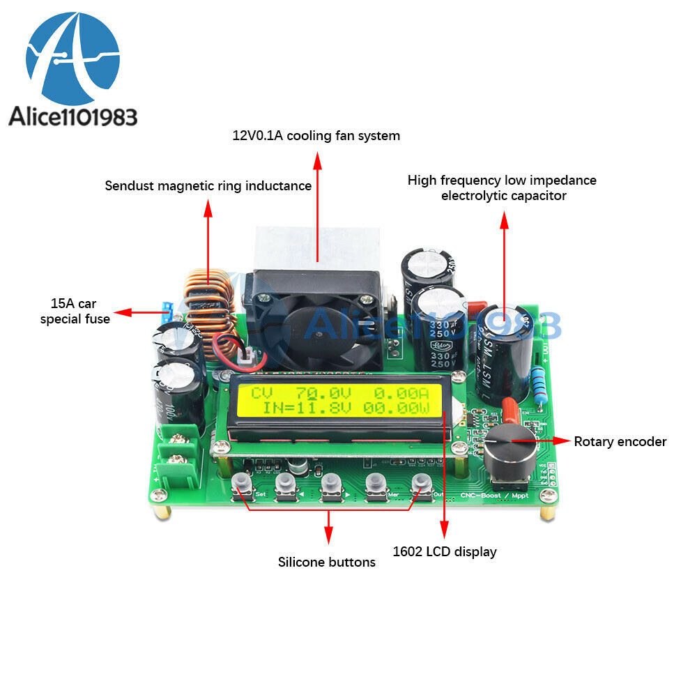 DPX800S DC-DC NC CV CC Booster Module CNC Boost DC12V-120V 0-15A Adjustable MPPT