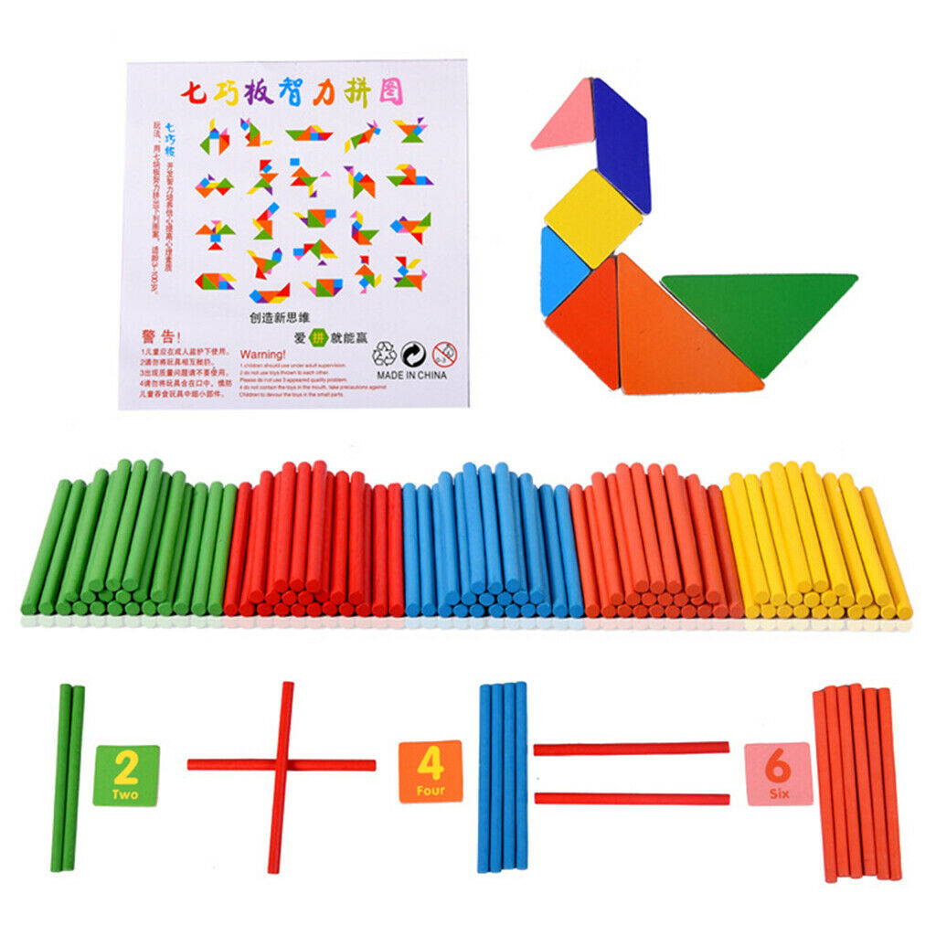 Counting Sticks Wood Montessori Card Math Learning Kids Tangram Toys Write