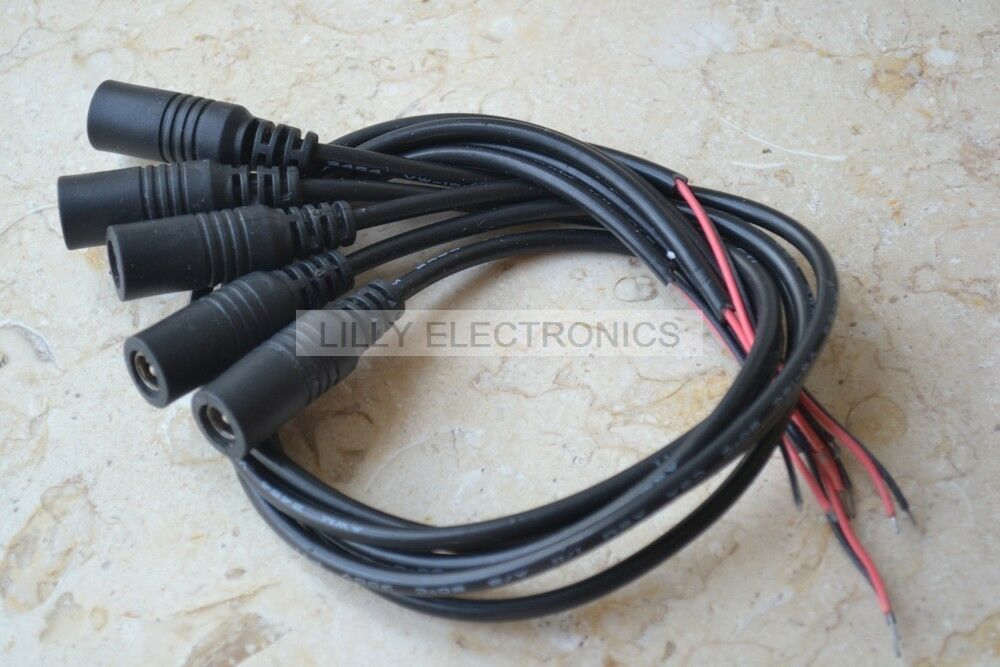 5pcs 5.5 x 2.1mm DC Power Connector Adapter w/ Wire Cable