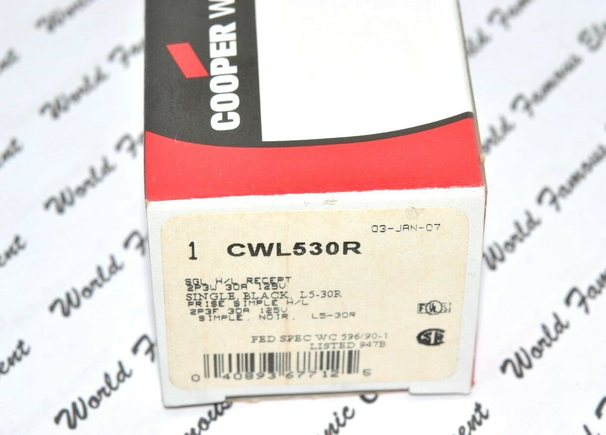 1pcs-COOPER CWL530R NEMA L5-30R 30A 125V Twist Hart-Lock Locking Receptacle