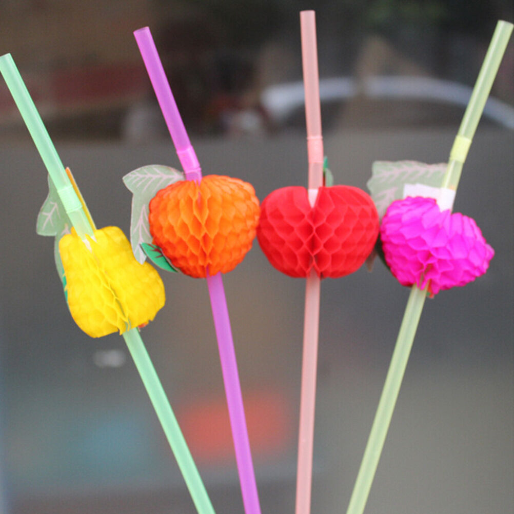50 Paper Umbrella Plastic Drinking Straw Beach Party Fruit Straw Supply K.l8
