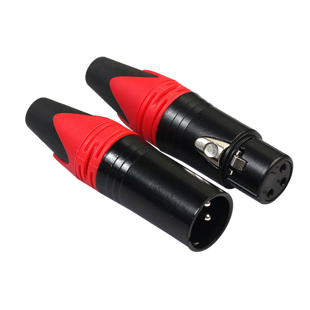 10 Piece Red 3 Pin XLR Solder Type Connector - 5 Male and 5 Female Plug Cable