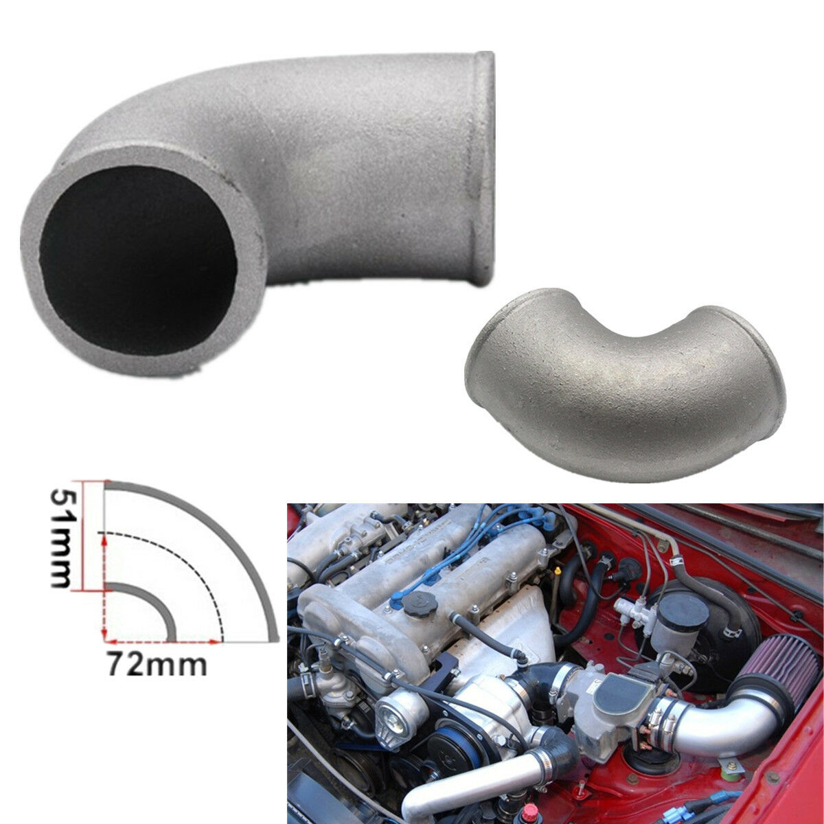 51mm Aluminum Pipe Joiner/Elbow Pipe Weld to Intercooler Turbo Outlet 90Â° Bend