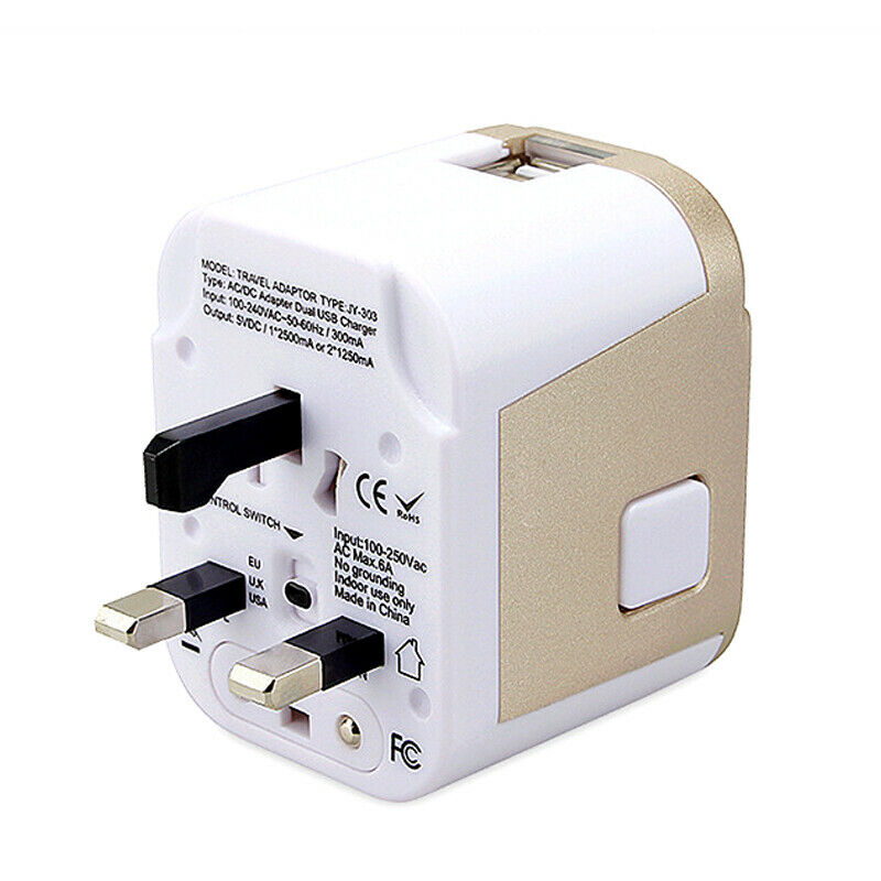 4 USB Travel Switch Plug Adapter Charger Converter Dual AC Power 110-240V 6 Amp