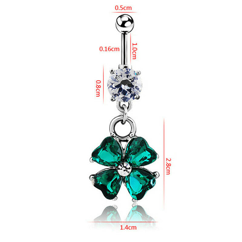Retro Crystal Clover Navel Piercing Sexy Belly Button Ring Body Piercin.l8