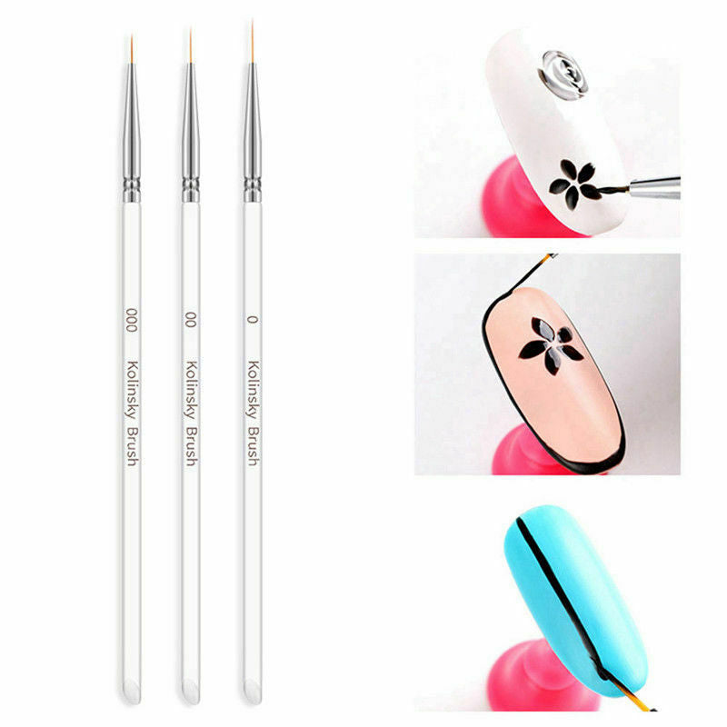 3x Nail Art UV Gel Liner Drawing Brush Flower Painting Acrylic Pen Tools Supply