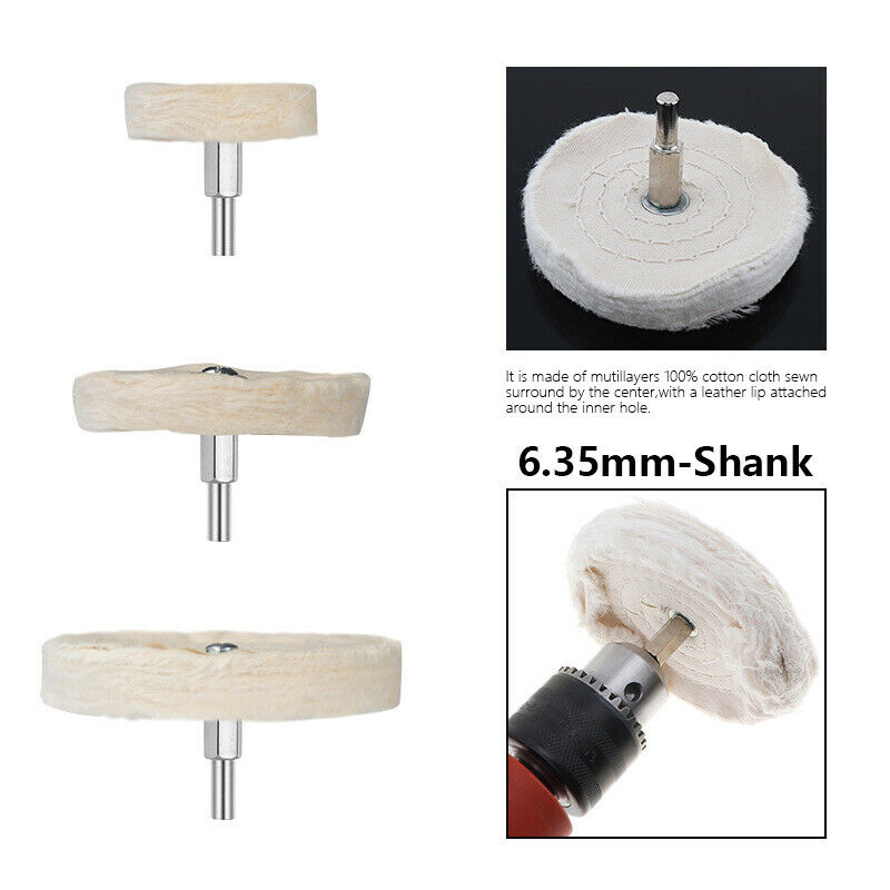 Polishing Wheel 7 Pieces of 6.35Mm Handle Cotton Flannel Polishing Pad Abrasive