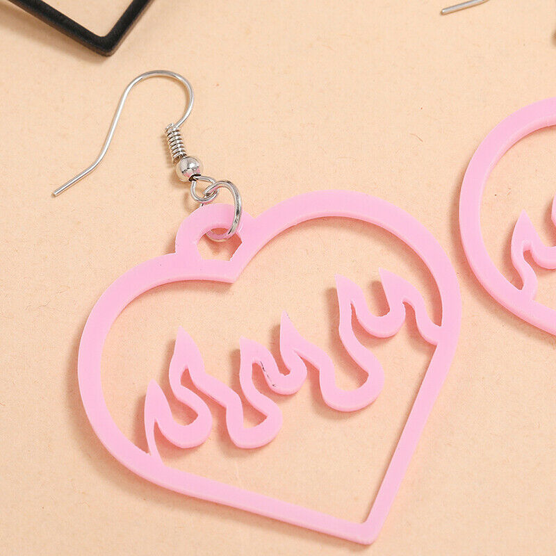 Black Pink Big Peach Heart Hollow Out Dangle Earrings Fashion Flame Ear J.l8