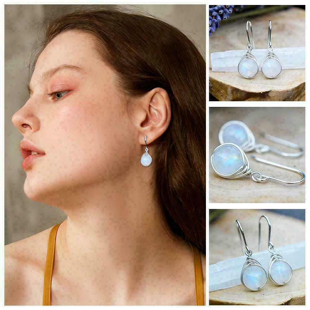 Round Drop Earrings Pendant For Women Moonstone Jewelry O7I6 S9O0