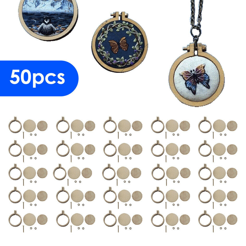 50Pcs Mini Wooden Embroidery Hoop Cross Stitch Hoop for Jewelry Making 20mm